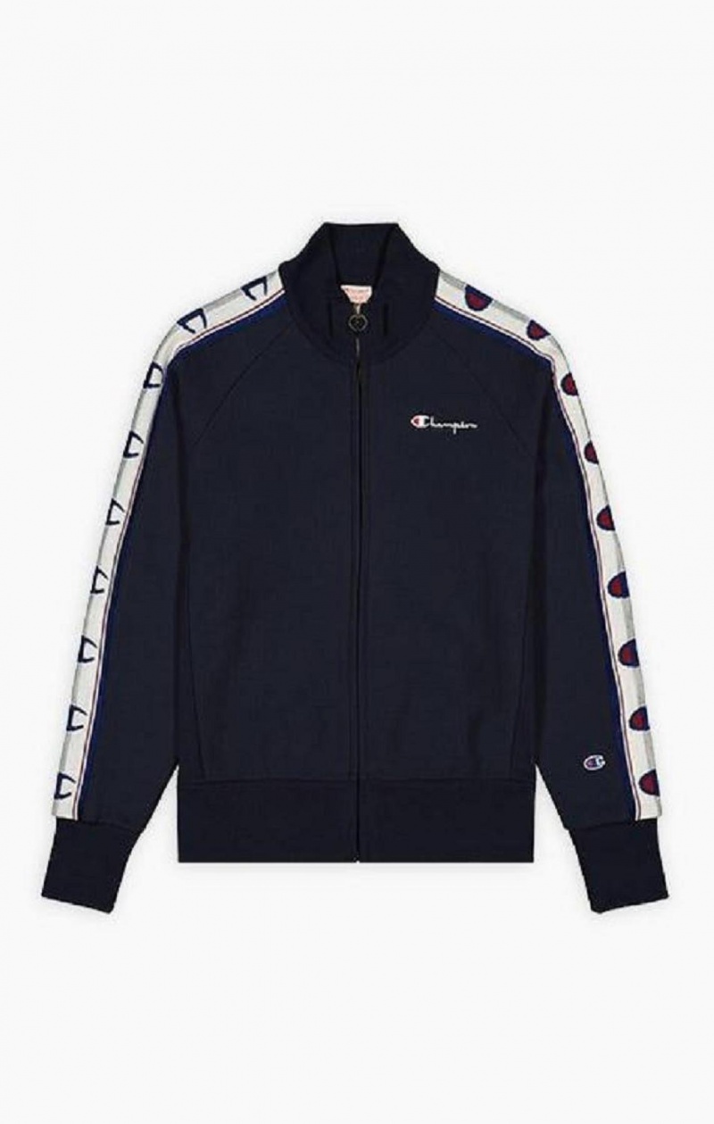 Champion Jacquard Logo Tape Zip-Up Jacket Férfi Kabát Sötétkék | 5270-CQKIS