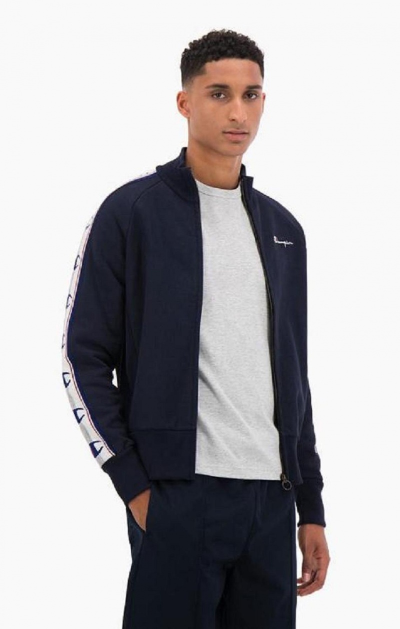 Champion Jacquard Logo Tape Zip-Up Jacket Férfi Kabát Sötétkék | 5270-CQKIS