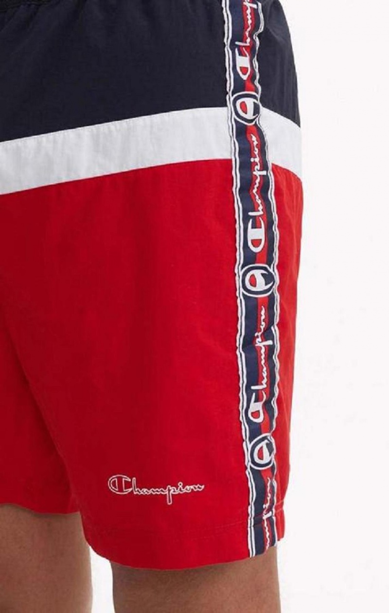 Champion Jacquard Script Logo Tape Trim Board Shorts Férfi Fürdőruha Piros | 7580-DGKMQ