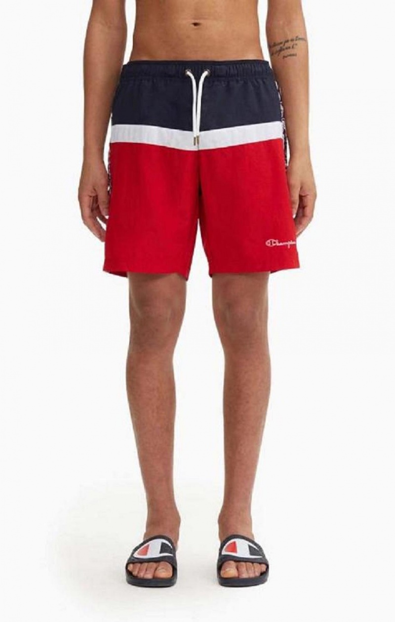 Champion Jacquard Script Logo Tape Trim Board Shorts Férfi Fürdőruha Piros | 7580-DGKMQ