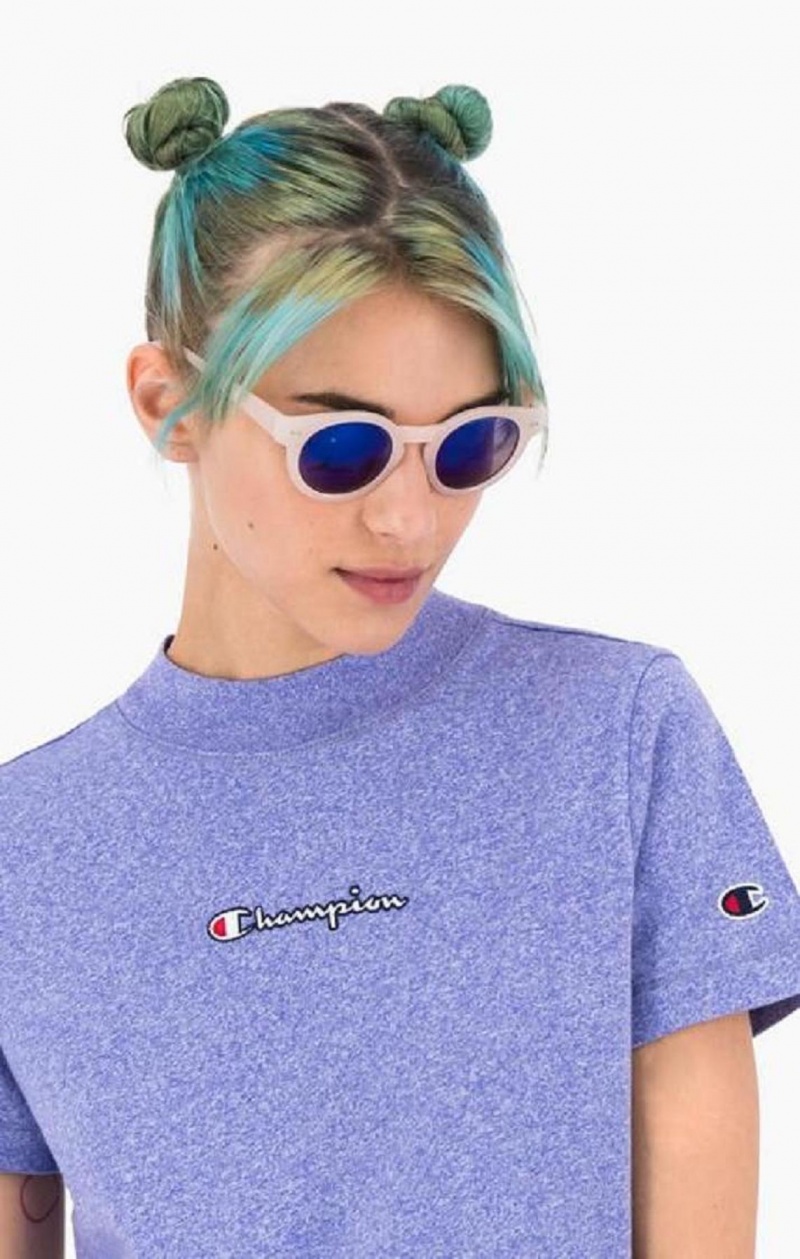 Champion Jaspé Script Logo T-Shirt Női Póló Kék | 6807-TNHKJ