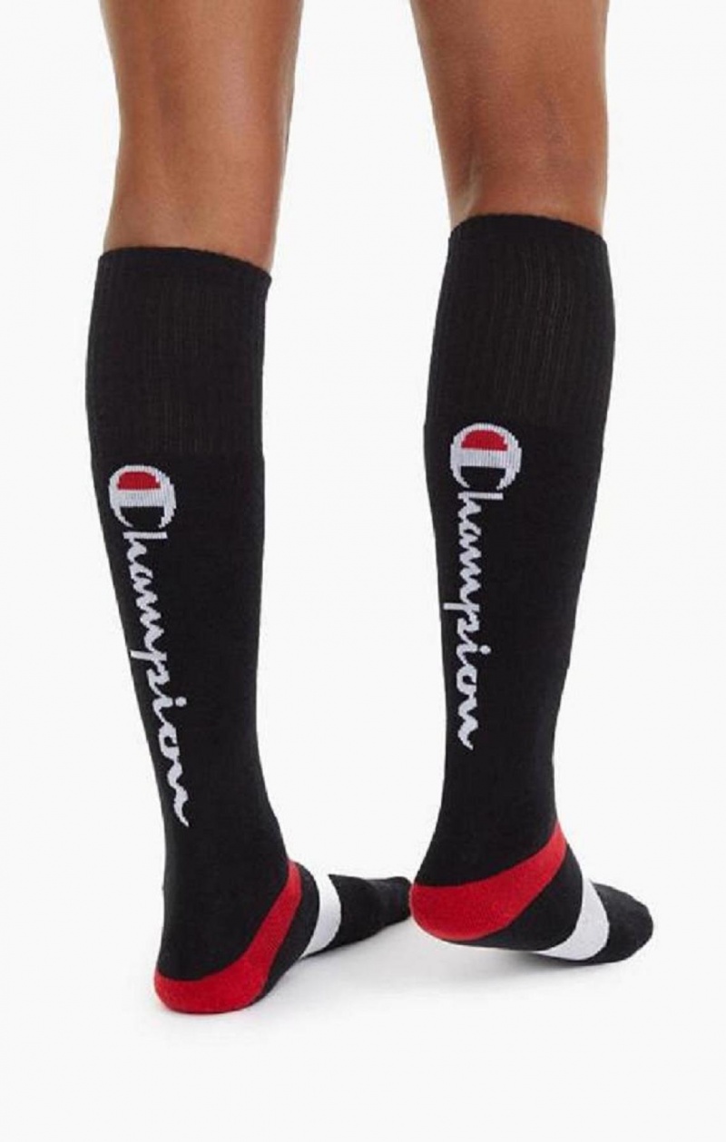 Champion Knee-High Script Logo Tube Socks Női Zokni Fekete | 0896-DXFJW