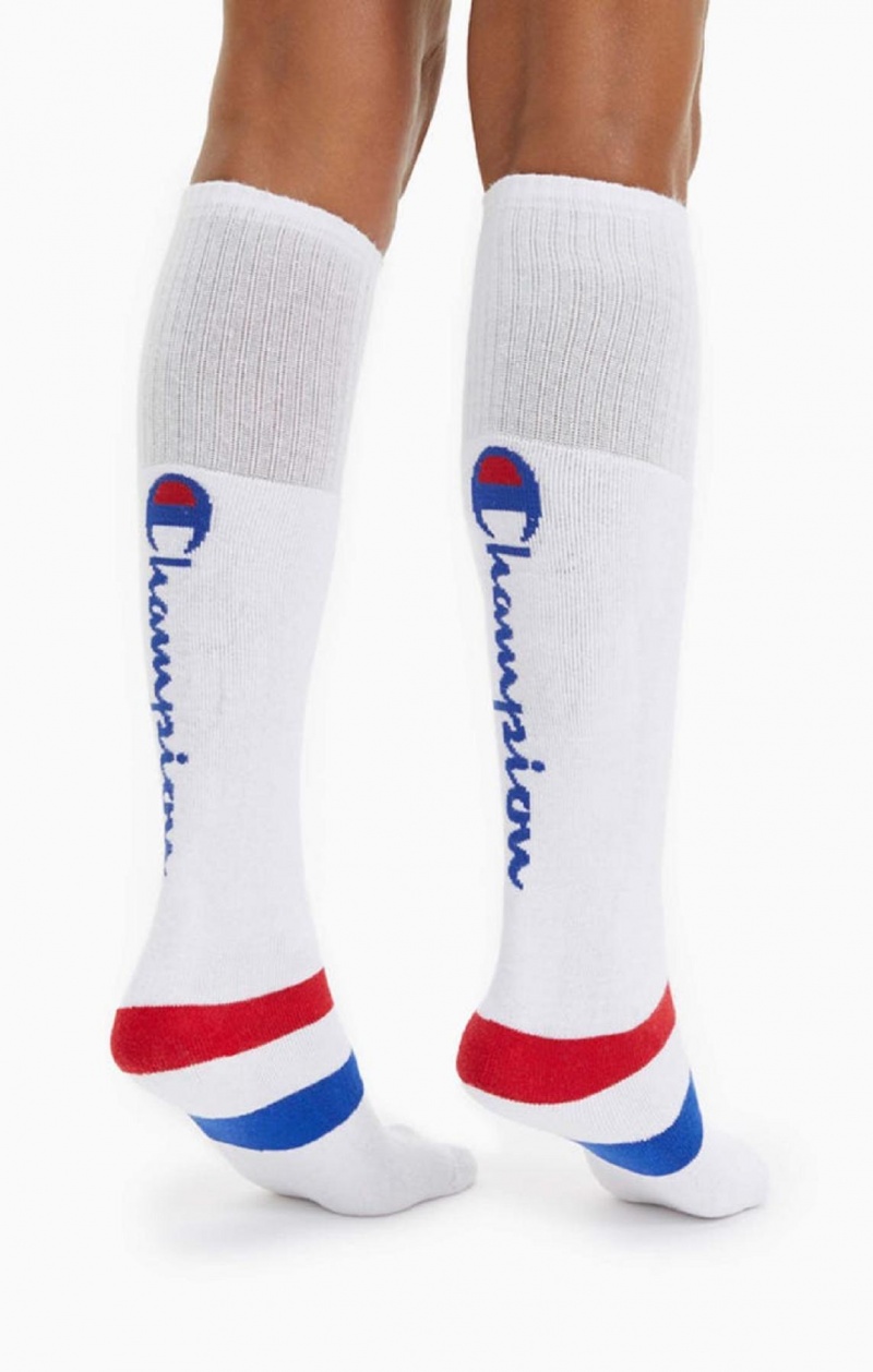 Champion Knee-High Script Logo Tube Socks Női Zokni Fehér | 5231-LGQEO