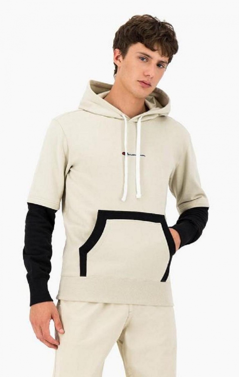 Champion Layered Small Script Logo Fleece Hoodie Férfi Kapucnis Pulóver Barna | 5237-RGHSV