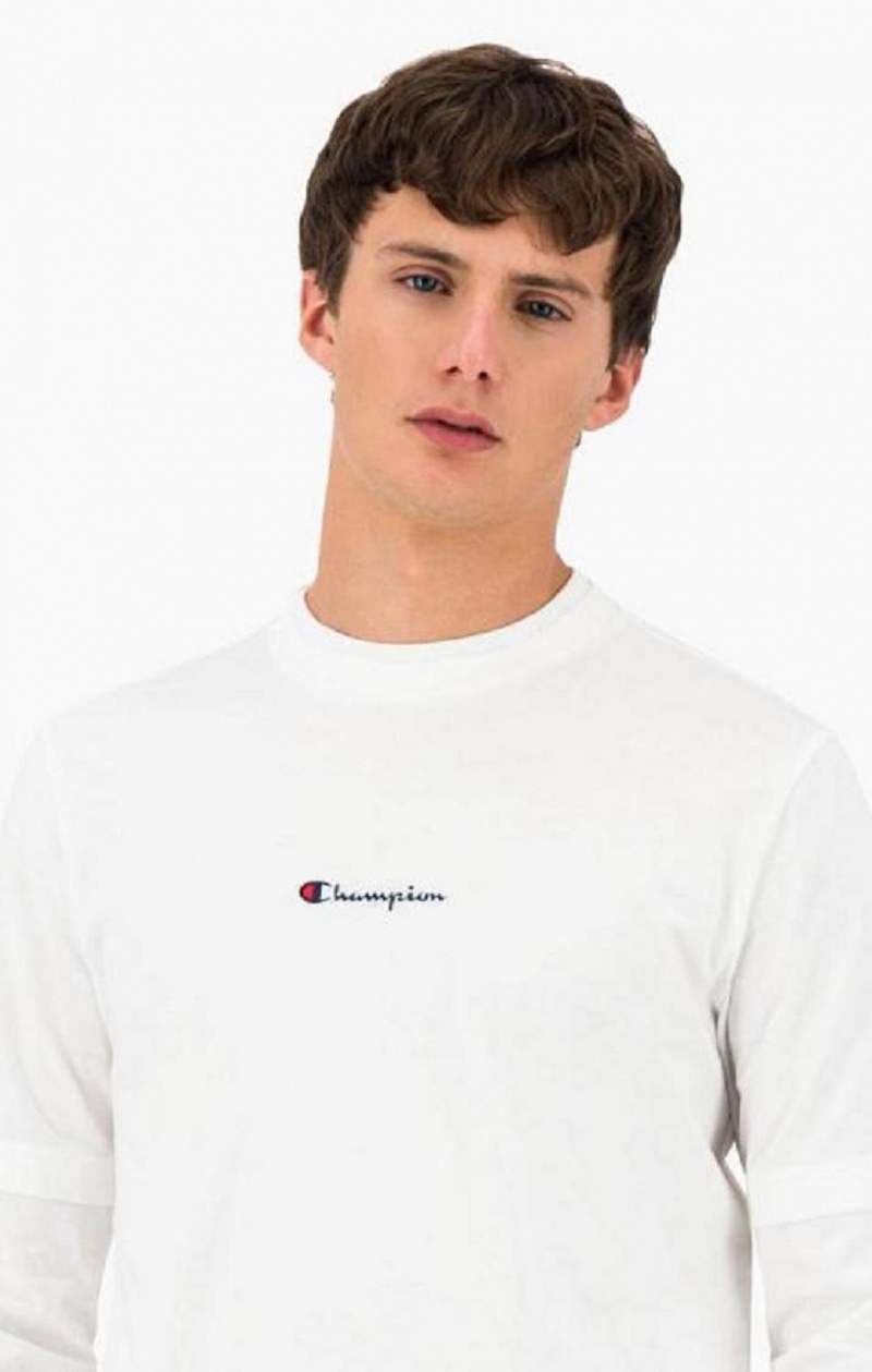 Champion Layered Small Script Logo T-Shirt Férfi Póló Fehér | 9786-CUQVH