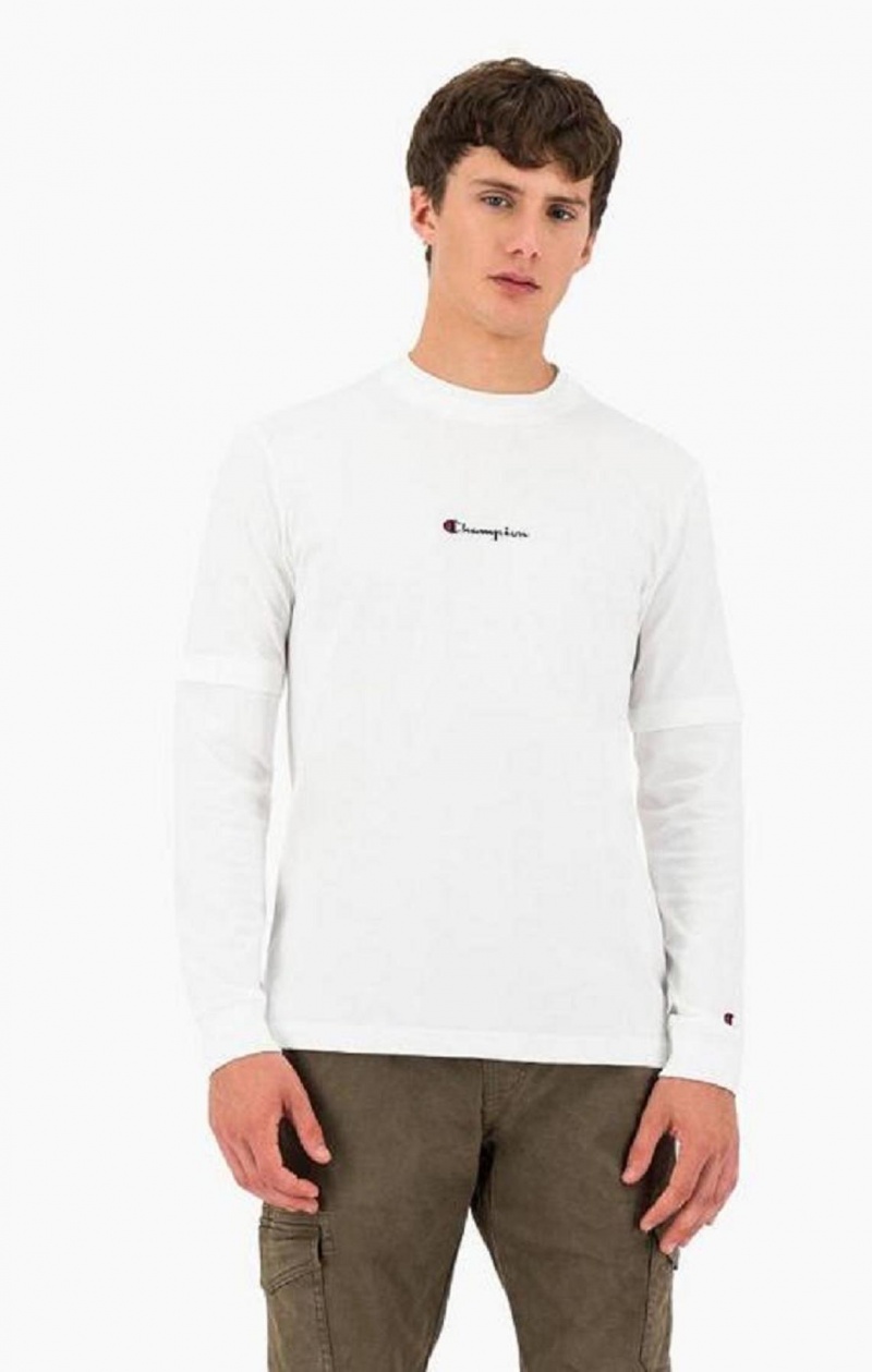 Champion Layered Small Script Logo T-Shirt Férfi Póló Fehér | 9786-CUQVH