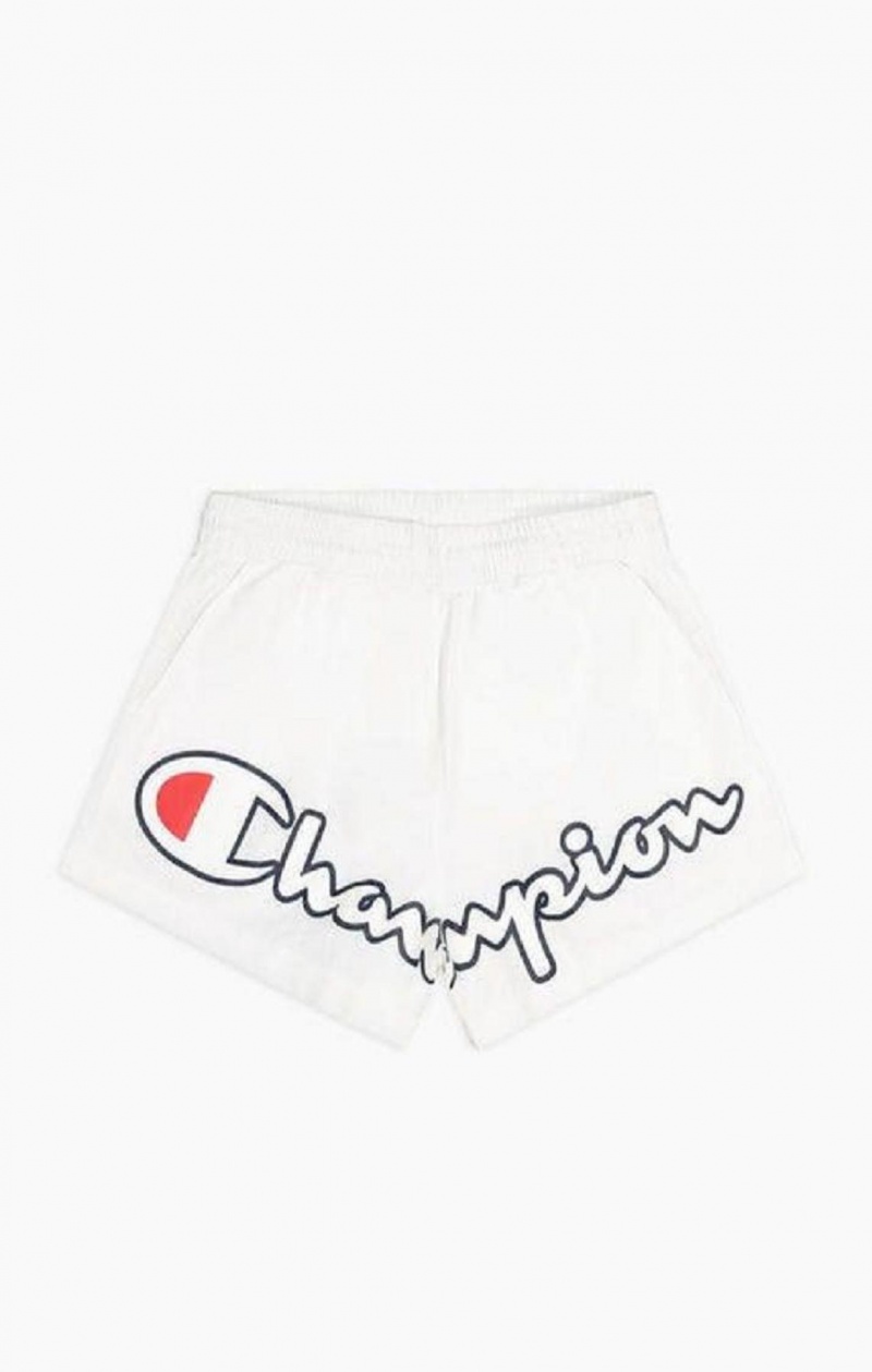 Champion Logo Leg Pálya Shorts Női Rövidnadrág Fehér | 3850-LDFGB