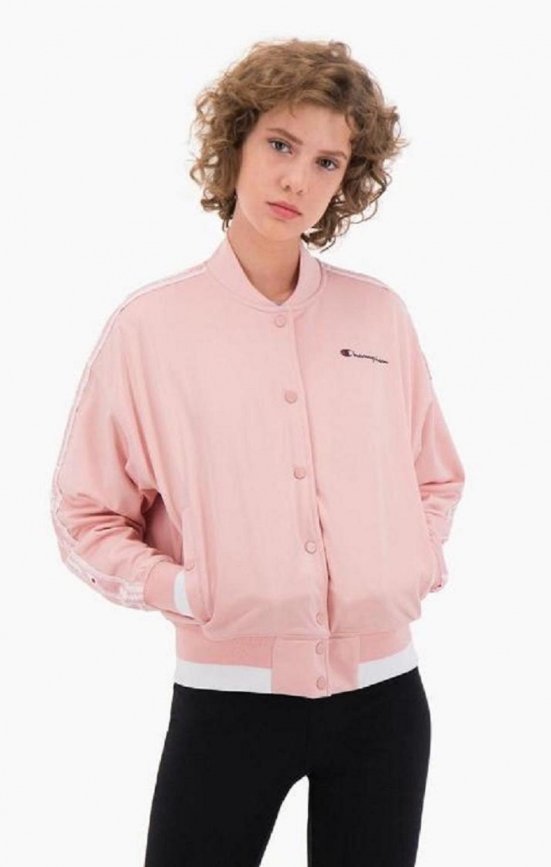 Champion Logo Tape Bi-Colour Trim Bomber Jacket Női Kabát Rózsaszín | 1625-GEQSN