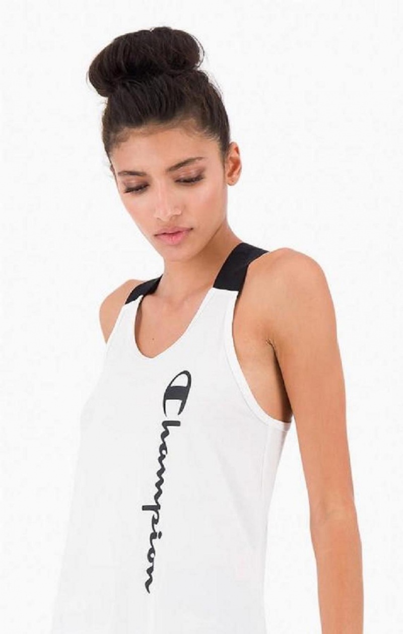 Champion Logo Tape Criss-Cross Back Jersey Tank Top Női Póló Fehér | 2046-TKGQV