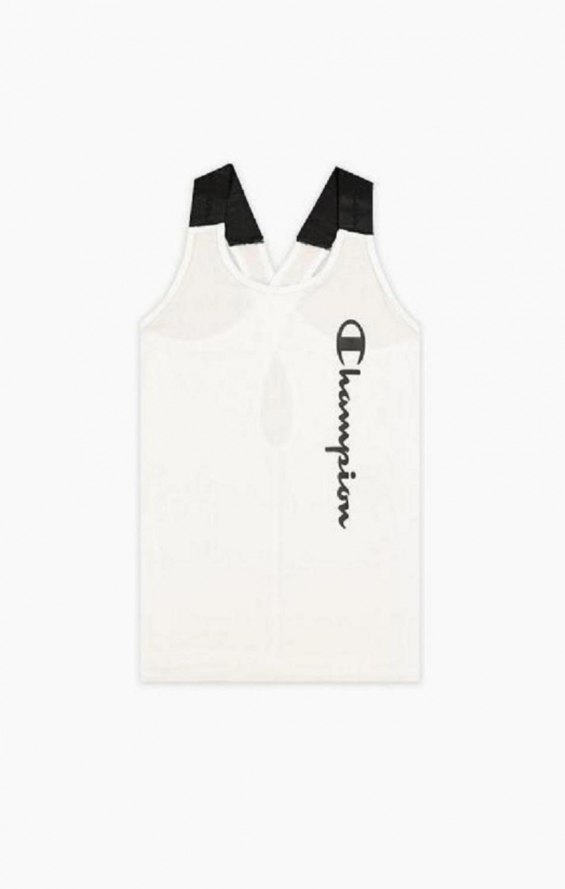 Champion Logo Tape Criss-Cross Back Jersey Tank Top Női Póló Fehér | 2046-TKGQV