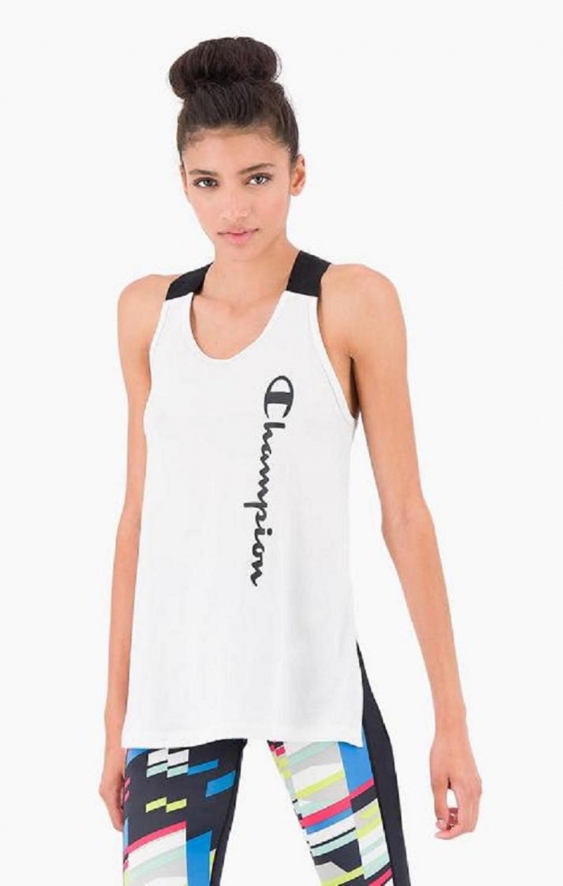 Champion Logo Tape Criss-Cross Back Jersey Tank Top Női Póló Fehér | 2046-TKGQV