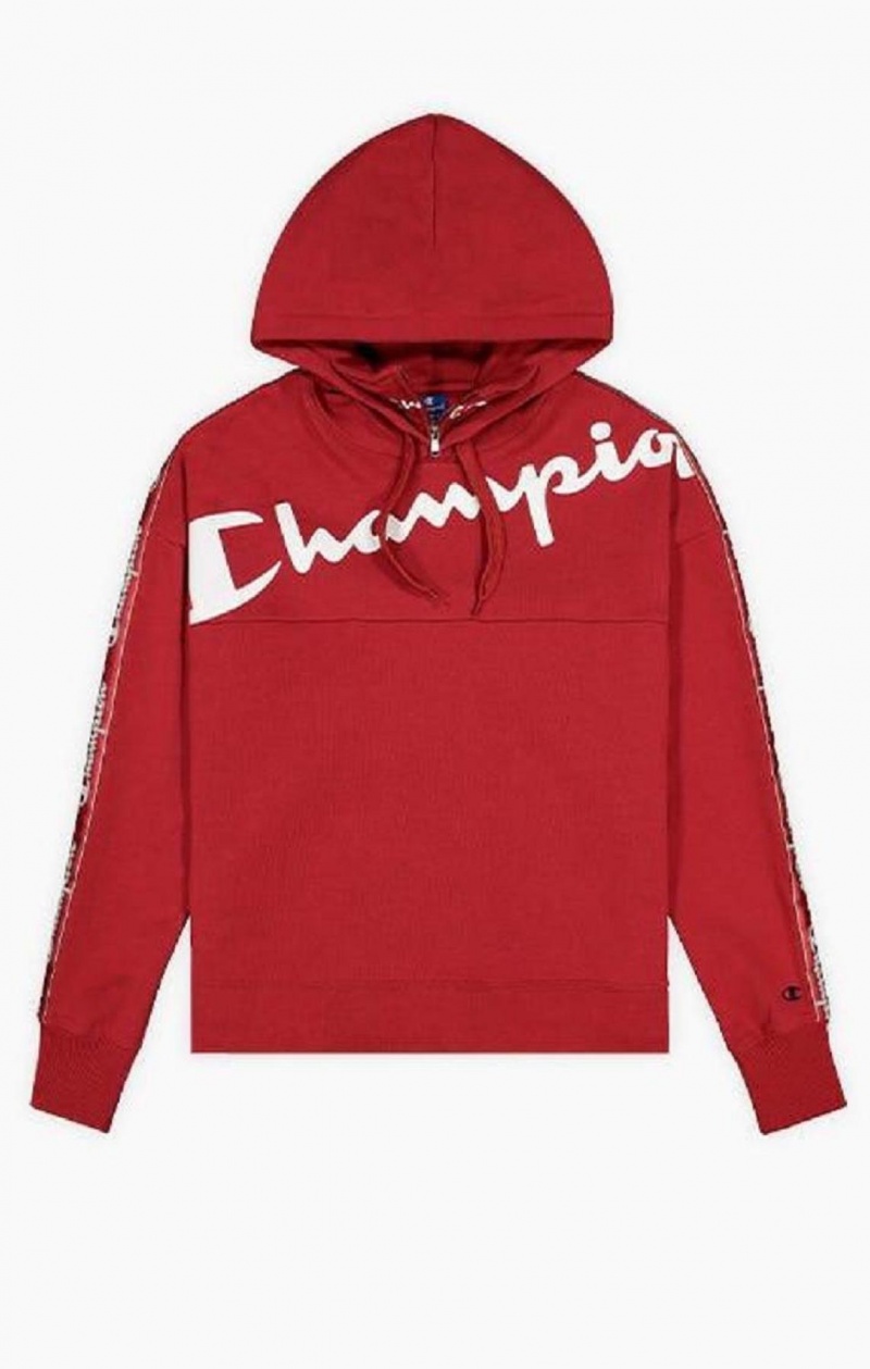 Champion Logo Tape High Neck Script Logo Hoodie Női Kapucnis Pulóver Piros | 3241-VWROY