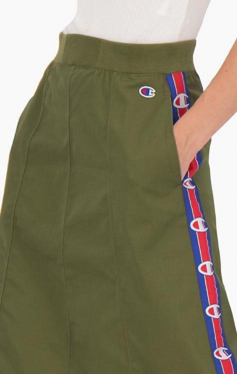 Champion Logo Tape Utility Midi Skirt Női Szoknya Olivazöld Zöld | 9746-DZBYG