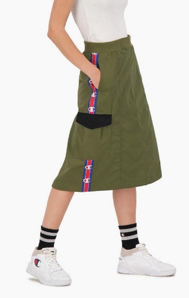 Champion Logo Tape Utility Midi Skirt Női Szoknya Olivazöld Zöld | 9746-DZBYG