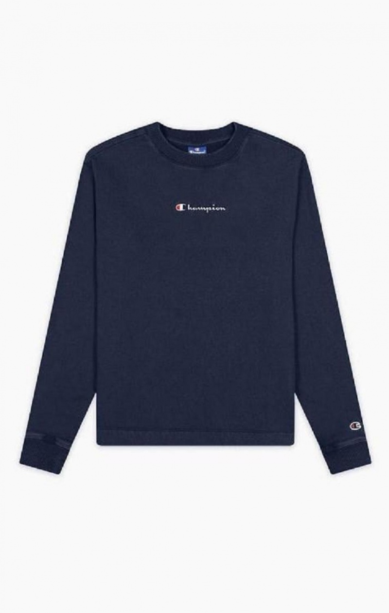 Champion Long Sleeve Pamut Fleece T-Shirt Női Póló Sötéttürkiz | 0954-MVAWH