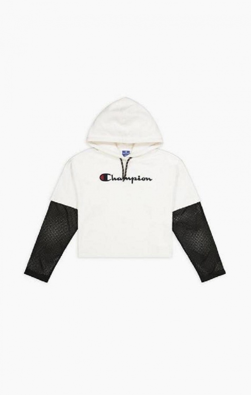 Champion Mesh Double Layer Rövid Sleeve Hoodie Női Kapucnis Pulóver Fehér | 2901-QSWTJ