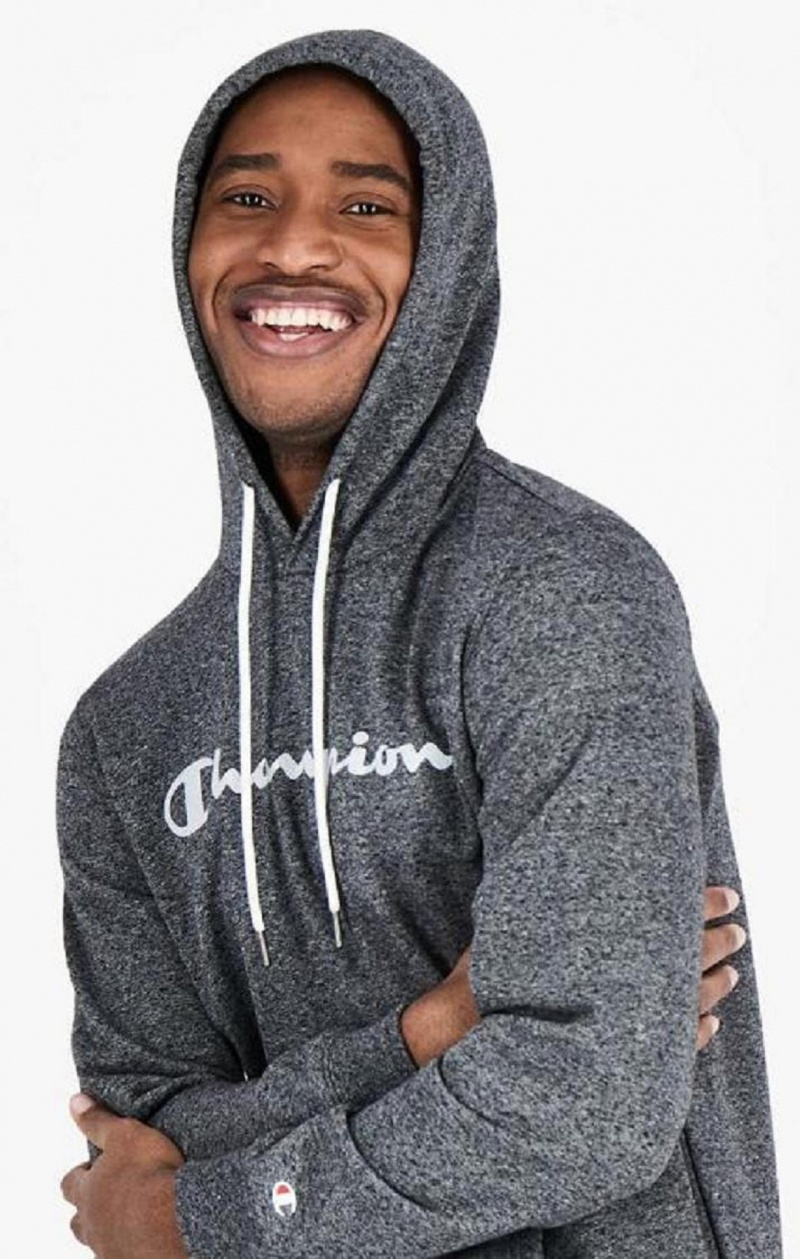 Champion Mesh Effect Script Logo Hoodie Férfi Kapucnis Pulóver Sötétszürke | 9472-DRAFU