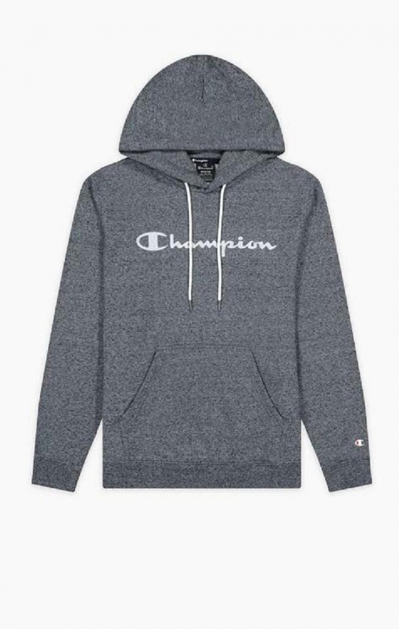 Champion Mesh Effect Script Logo Hoodie Férfi Kapucnis Pulóver Sötétszürke | 9472-DRAFU