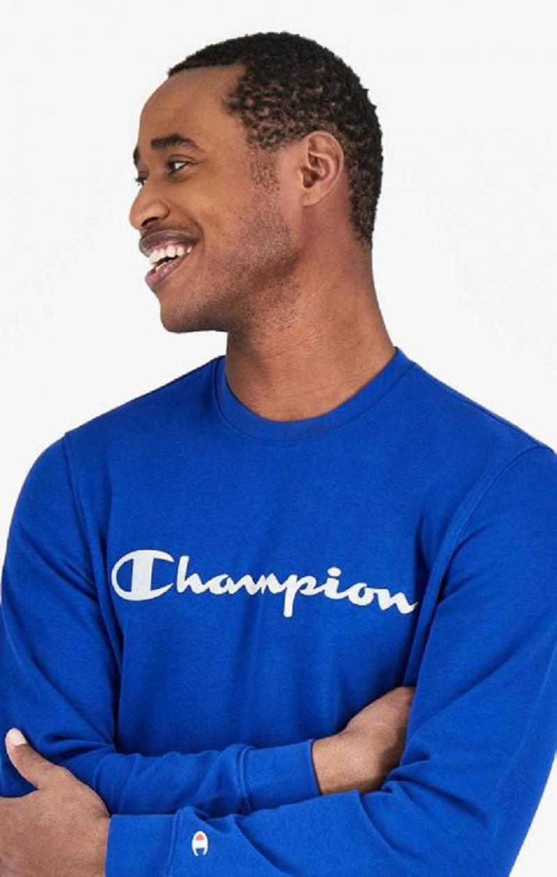 Champion Mesh Effect Script Logo Sweatshirt Férfi Pulóverek Kék | 8792-WLFKV