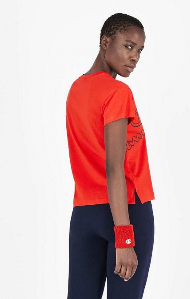 Champion Multi Logo Cropped T-Shirt Női Póló Piros | 4972-BAHKP