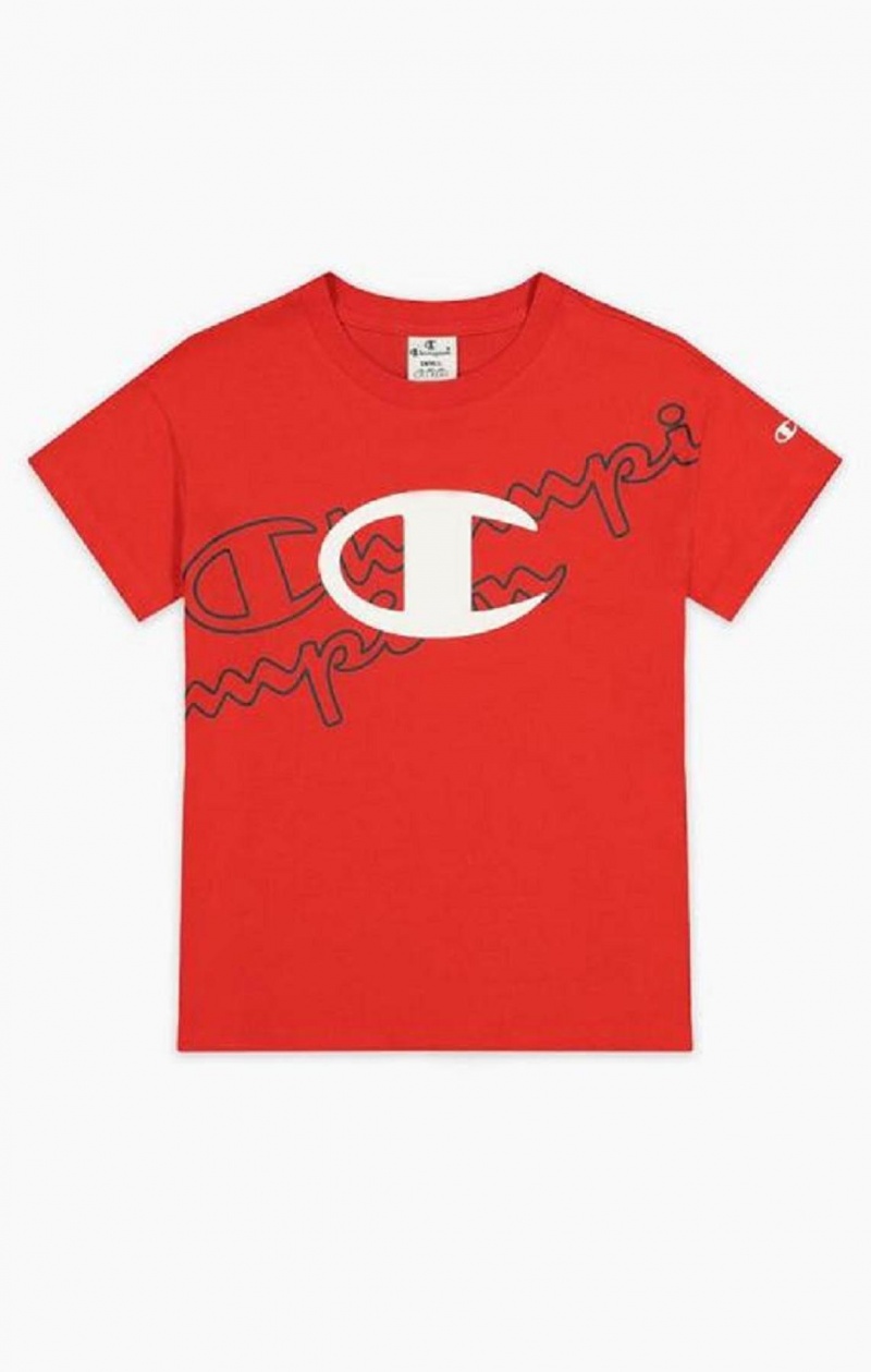 Champion Multi Logo Cropped T-Shirt Női Póló Piros | 4972-BAHKP