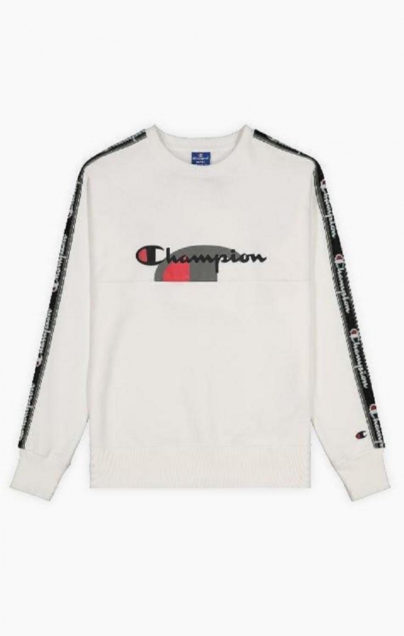 Champion Multi Logo Jacquard Tape Sweatshirt Női Pulóverek Fehér | 8063-TFQVW