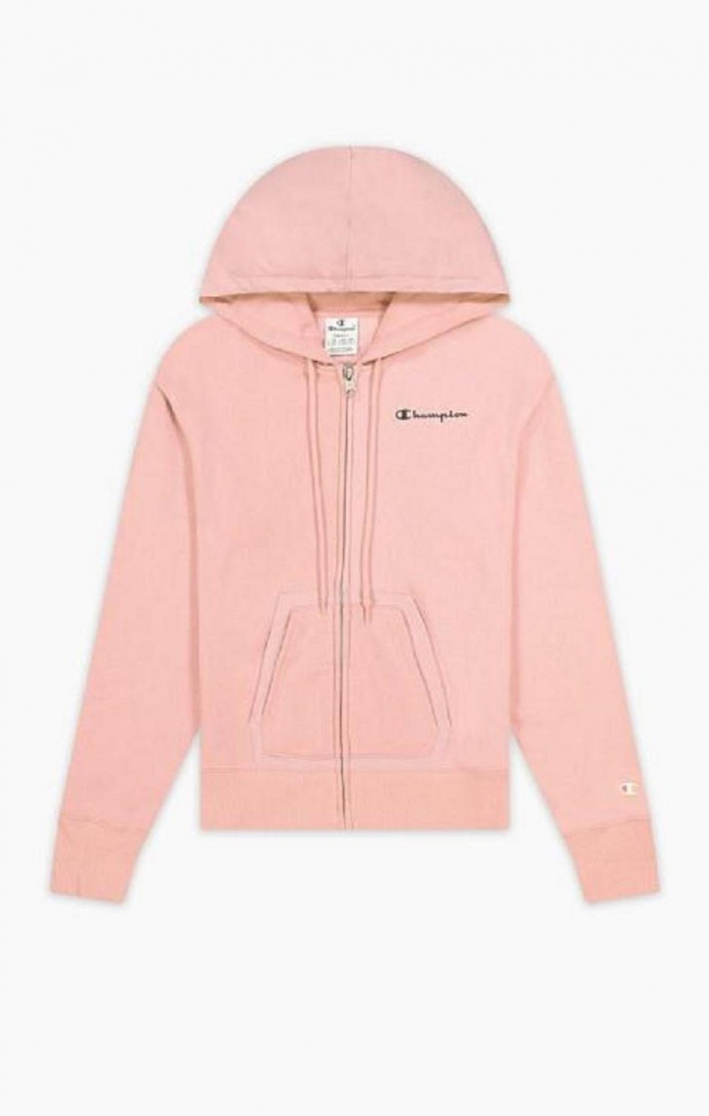 Champion Nejlon Insert Script Logo Zip-Up Fleece Hoodie Női Kapucnis Pulóver Rózsaszín | 8749-OFSRC