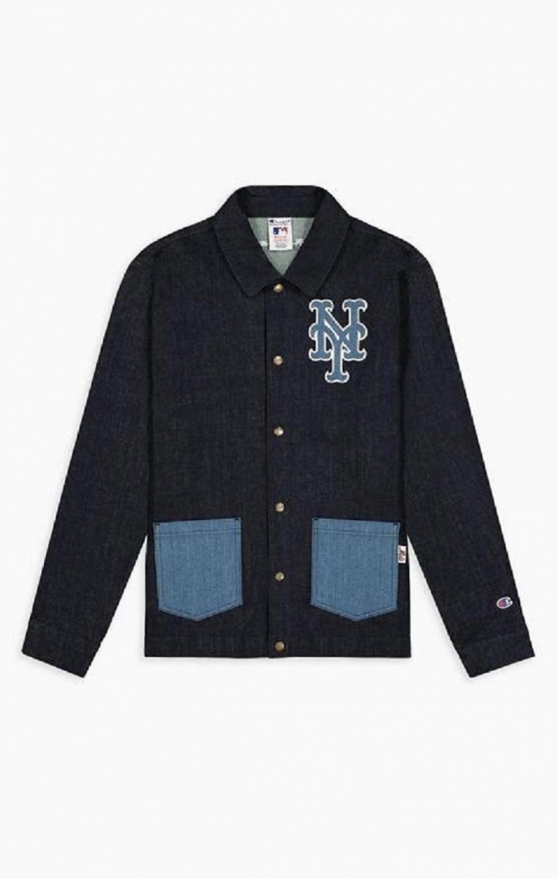 Champion New York MLB Denim Coach Jacket Férfi Kabát Sötétkék | 1537-GNRLB