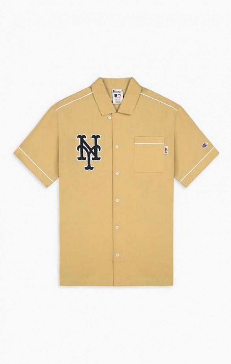 Champion New York MLB Rövid Sleeved Shirt Férfi Póló Bézs | 9821-WDBKO