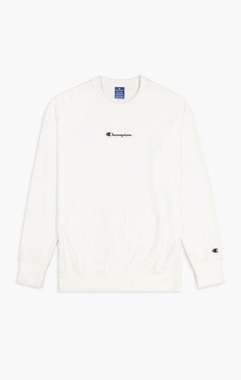 Champion Oversized Script Logo Print Sweatshirt Férfi Pulóverek Fehér | 2901-MASJY