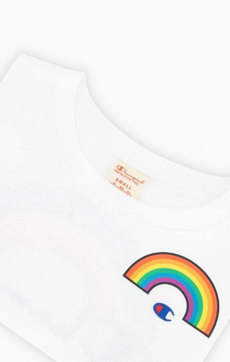 Champion PRIDE Crew Neck Cropped T-Shirt Női Póló Fehér | 0197-YZVRN