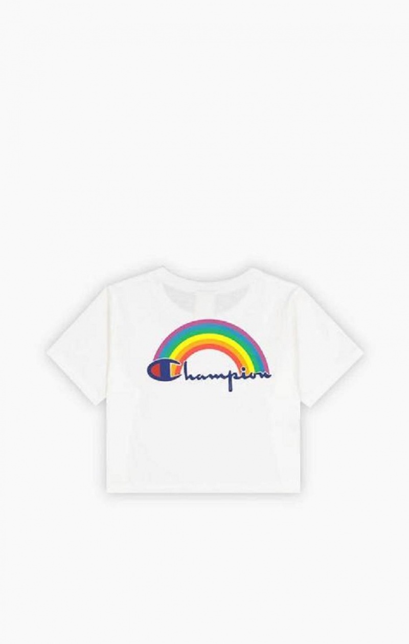 Champion PRIDE Crew Neck Cropped T-Shirt Női Póló Fehér | 0197-YZVRN