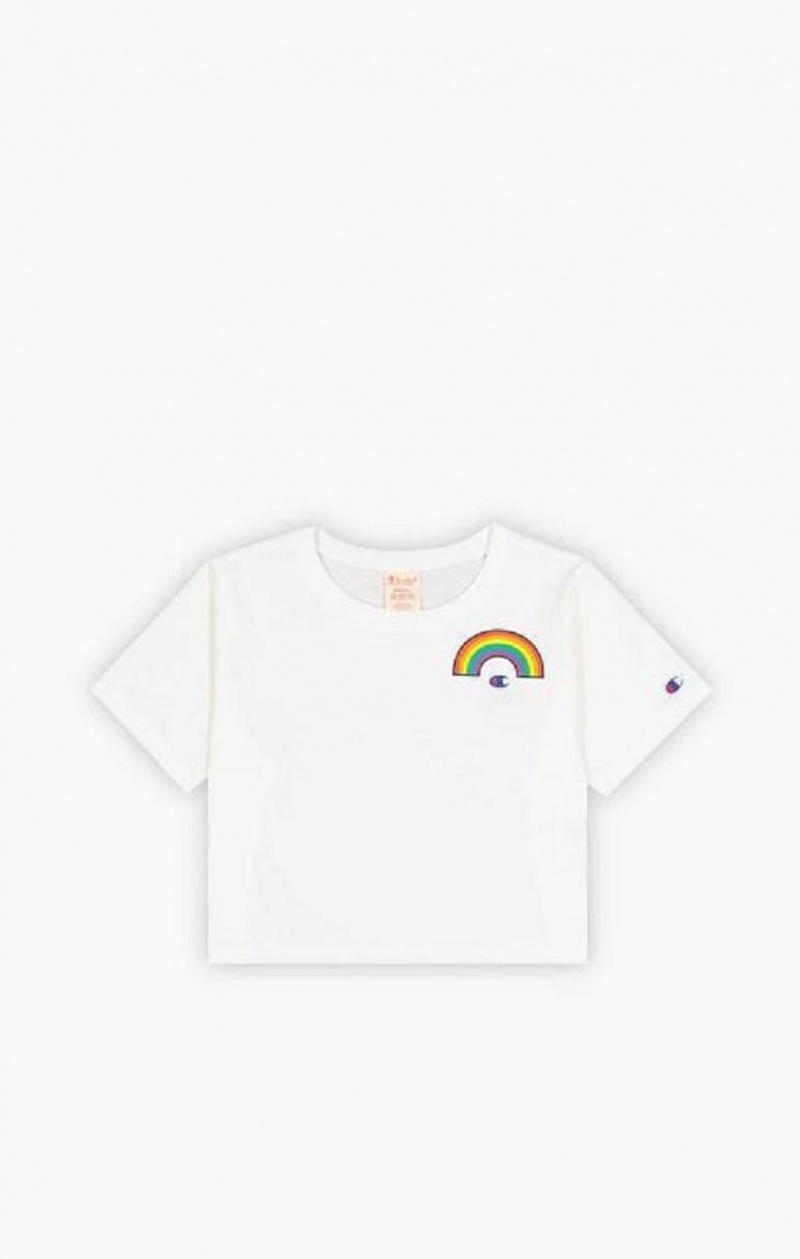 Champion PRIDE Crew Neck Cropped T-Shirt Női Póló Fehér | 0197-YZVRN