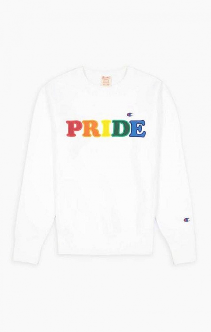 Champion PRIDE Reverse Weave Sweatshirt Férfi Pulóverek Fehér | 6708-RZDJH