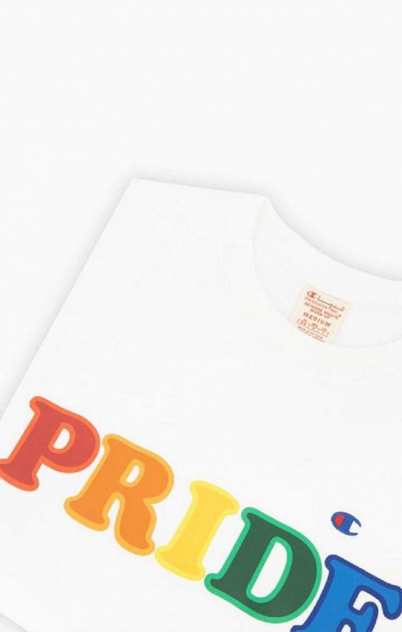 Champion PRIDE Reverse Weave Sweatshirt Férfi Pulóverek Fehér | 6708-RZDJH