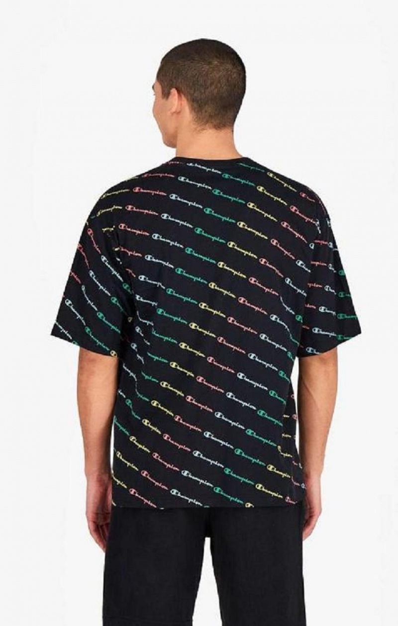 Champion Pastel All-Over Script Logo Print T-Shirt Férfi Póló Fekete | 6290-KJUZN