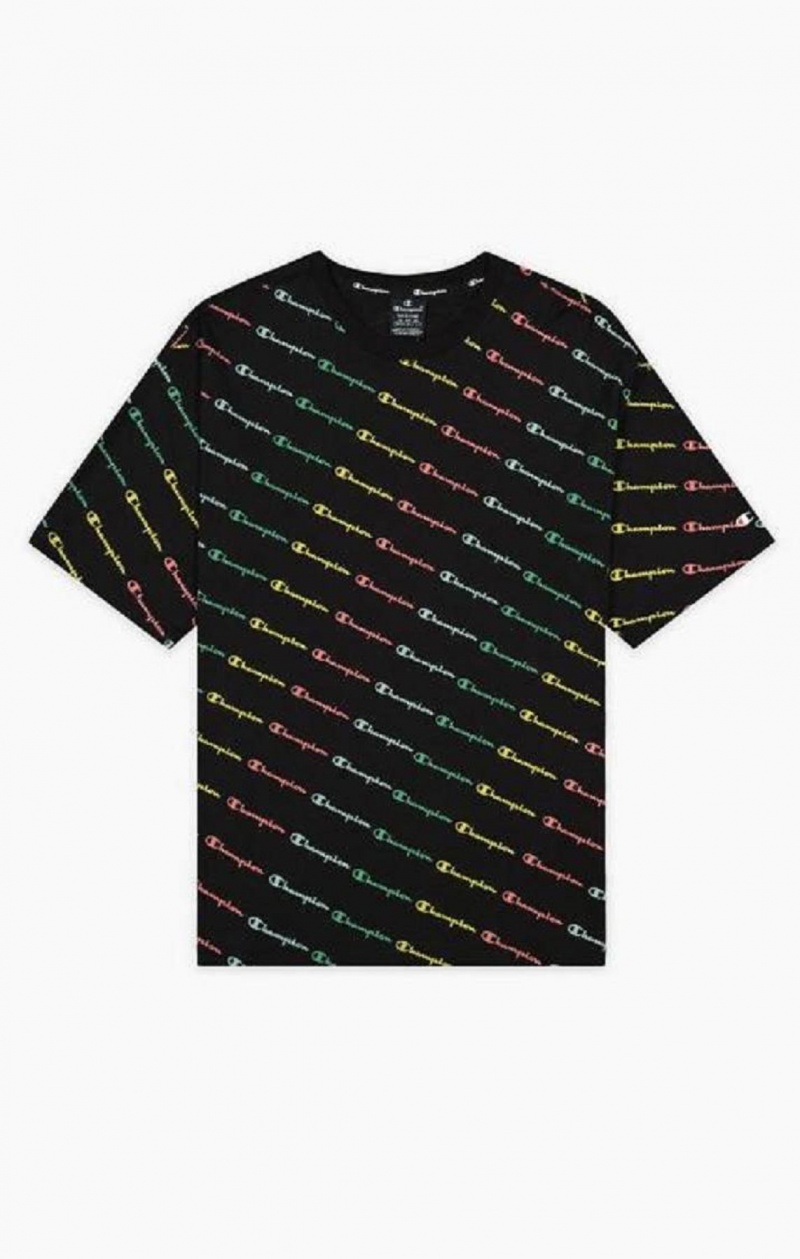 Champion Pastel All-Over Script Logo Print T-Shirt Férfi Póló Fekete | 6290-KJUZN