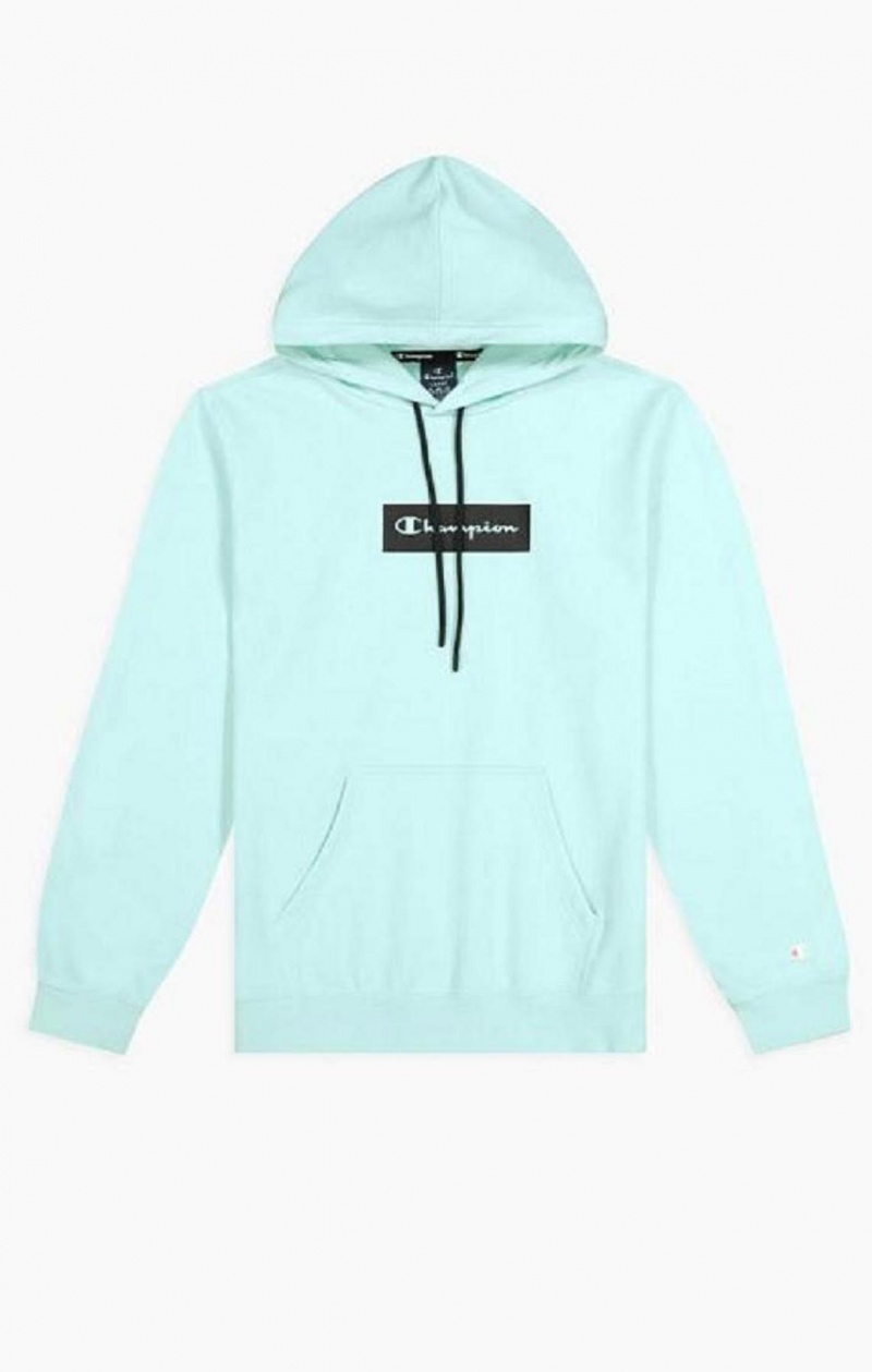 Champion Pastel Box Script Logo Hoodie Férfi Kapucnis Pulóver Világos Kék | 4580-UICMQ