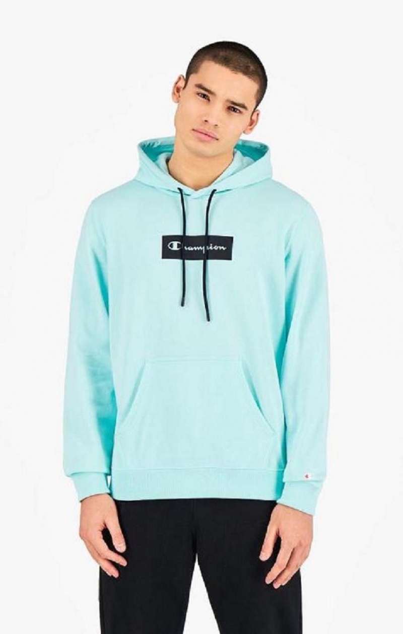 Champion Pastel Box Script Logo Hoodie Férfi Kapucnis Pulóver Világos Kék | 4580-UICMQ