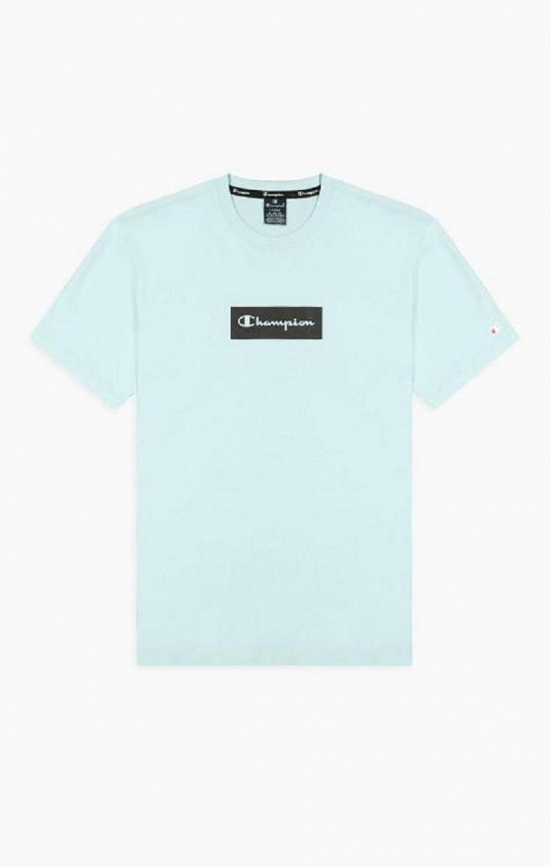 Champion Pastel Box Script Logo T-Shirt Férfi Póló Világos Kék | 4280-SRCAG