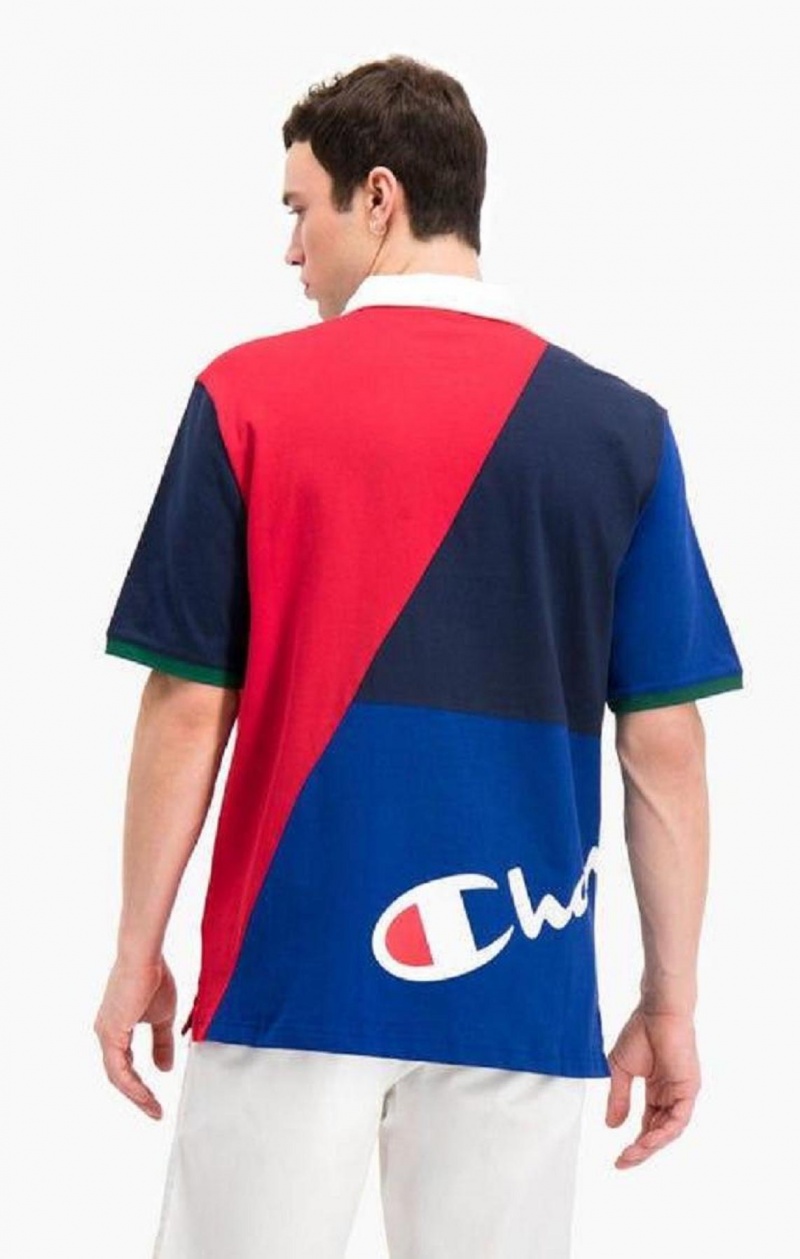 Champion Patchwork Pamut Jersey Polo Shirt Férfi Póló Piros Fehér | 0639-VPENA