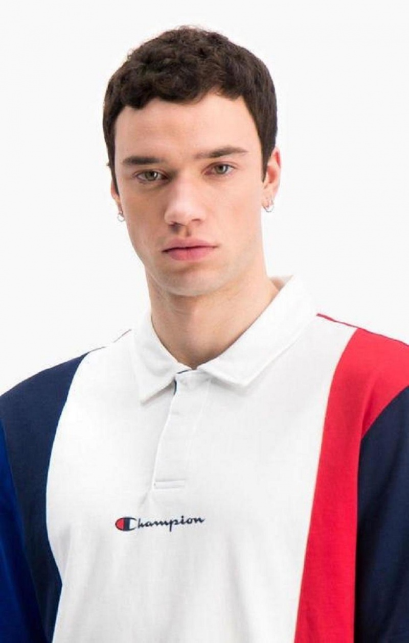 Champion Patchwork Pamut Jersey Polo Shirt Férfi Póló Piros Fehér | 0639-VPENA