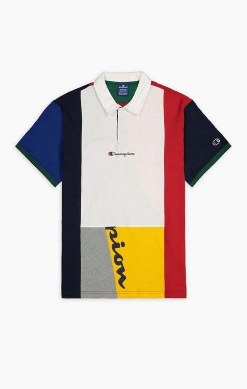 Champion Patchwork Pamut Jersey Polo Shirt Férfi Póló Piros Fehér | 0639-VPENA