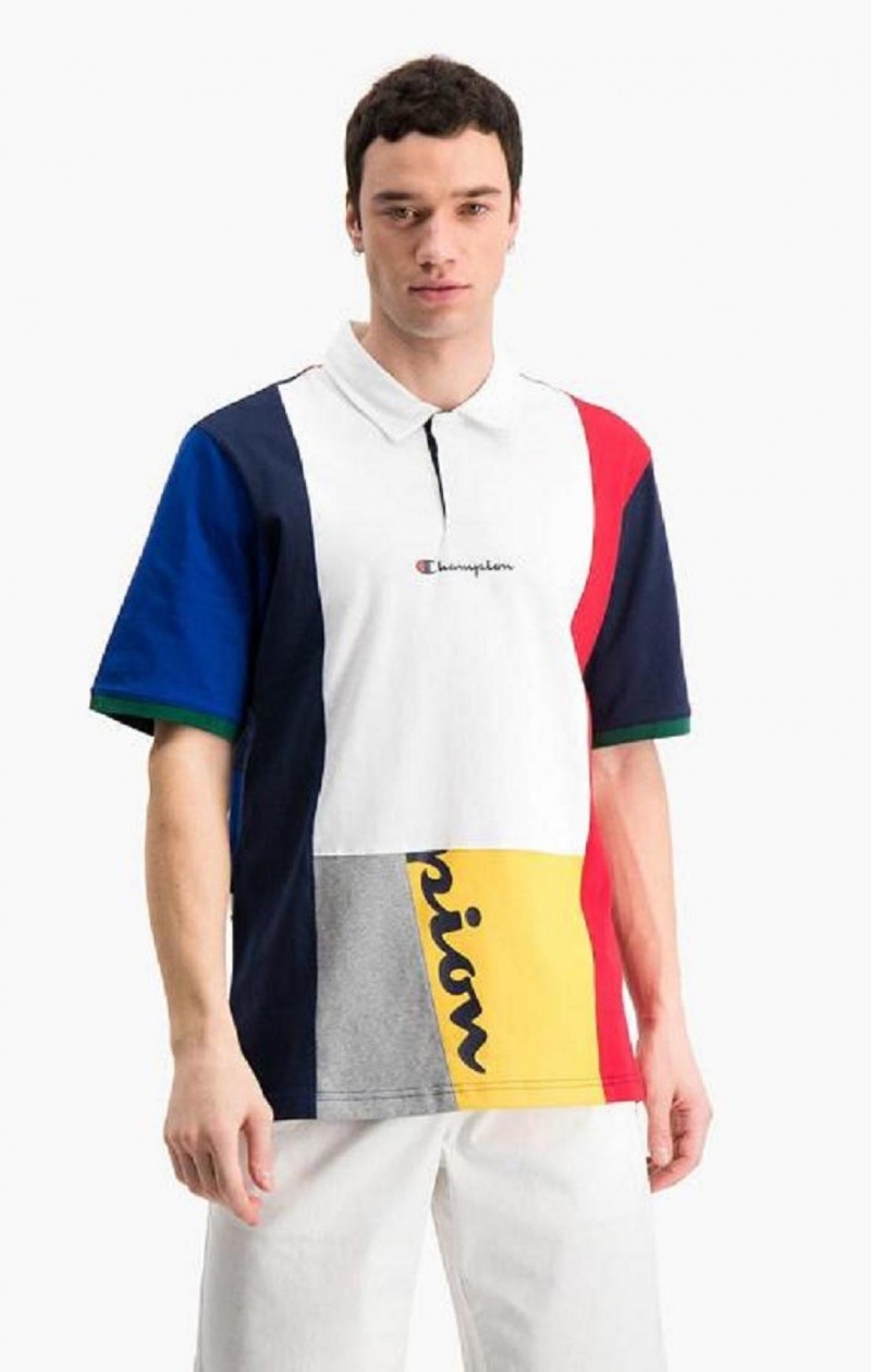 Champion Patchwork Pamut Jersey Polo Shirt Férfi Póló Piros Fehér | 0639-VPENA