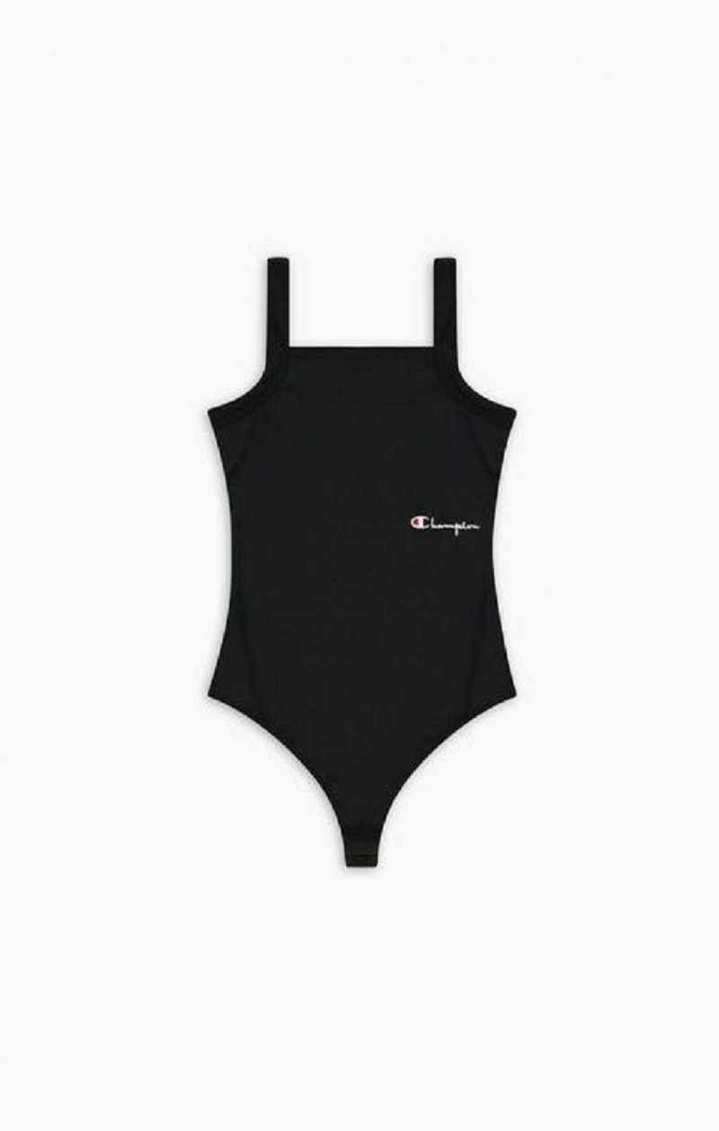 Champion Pántos Script Logo Bodysuit Női Póló Fekete | 1039-SKWAJ