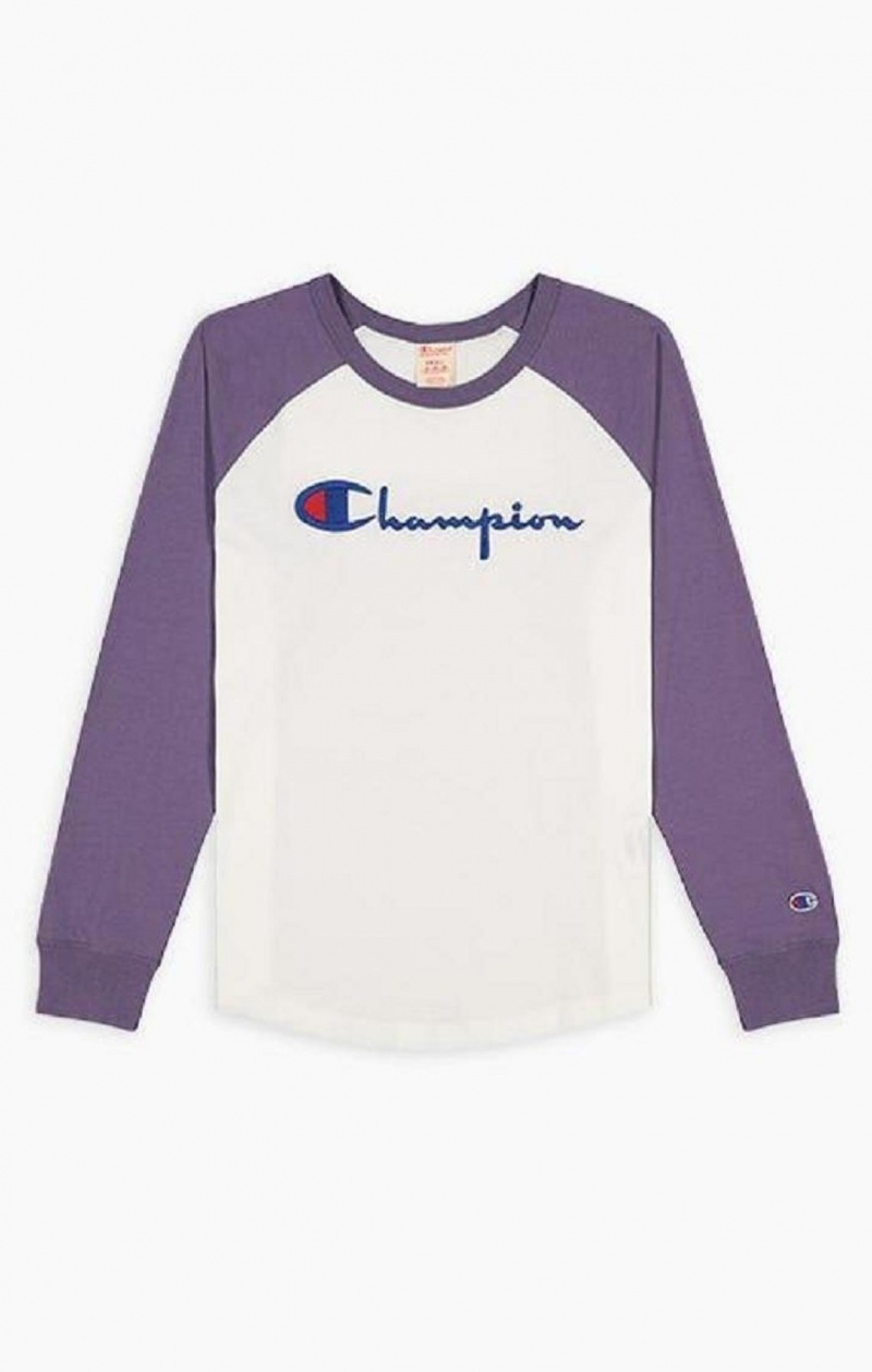 Champion Raglan Sleeve Script Logo Baseball Top Női Póló Fehér Lila | 1675-ANDRK