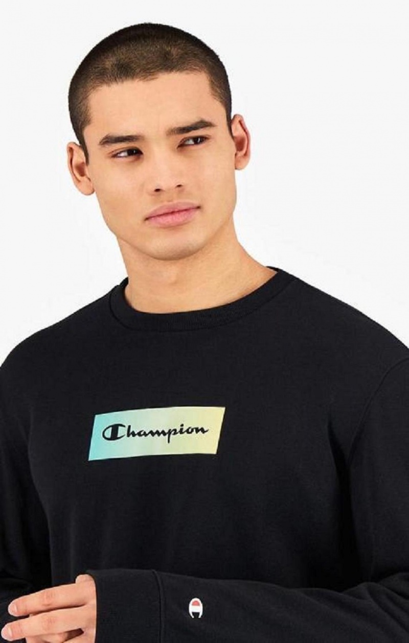 Champion Rainbow Box Script Logo Sweatshirt Férfi Pulóverek Fekete | 2037-FOMZJ