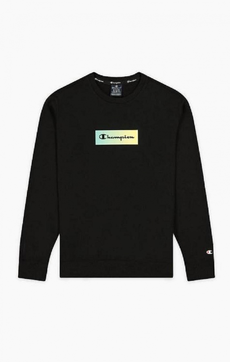 Champion Rainbow Box Script Logo Sweatshirt Férfi Pulóverek Fekete | 2037-FOMZJ