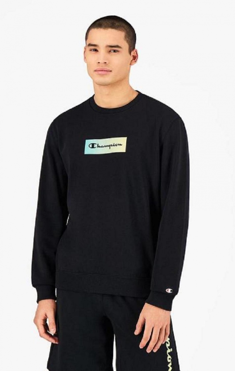 Champion Rainbow Box Script Logo Sweatshirt Férfi Pulóverek Fekete | 2037-FOMZJ