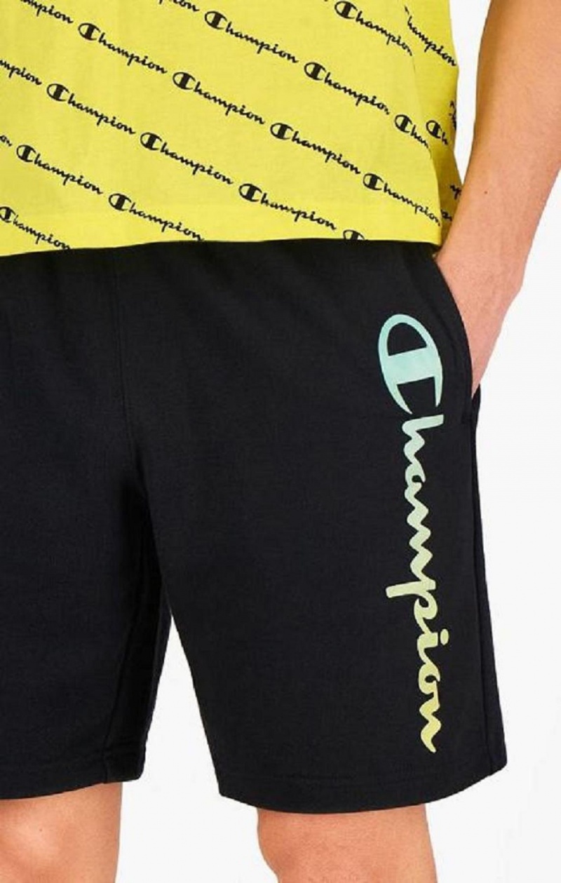 Champion Rainbow Script Logo Sweat Shorts Férfi Rövidnadrág Fekete | 2175-ZOWDP